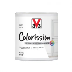 Peinture V33 Colorissim Satin Couleur Blanc Peinture Acrylique Multisupports Colorissim Satin Blanc 500ml V33