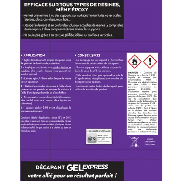 Traitement Du Bois Décapant Gel Express Spécial Résine V33 Sanitaires, Murs, Sols 0,5L 2 Traitement Du Bois Décapant Gel Express Spécial Résine V33 Sanitaires, Murs, Sols 0,5L – Image 2