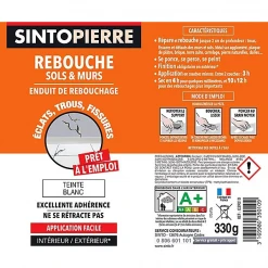 Mastic Et Préparation Support Mastic Rebouche Sols Et Murs Sinto Pierre Blanc Tube 330 Grammes