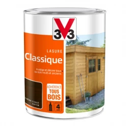 Lasure Pour Bois Lasure Classique V33 Bois Neufs Anciens Tenue 4 Ans Chêne Foncé Satin 1L -Chimiqui Boutique lasure chene fonce v33 1l