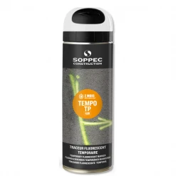 Peinture Traceur Chantier TEMPO TP Fluorescent 2-8 Semaines Blanc Soppec 141600 -Chimiqui Boutique p217160