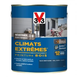 Peinture Exterieure Bois Peinture Bois Extérieurs V33 Climats Extrêmes Bleu Bretagne Satin 2L -Chimiqui Boutique peinture bois climat extrem