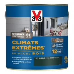 Peinture Exterieure Bois Peinture Bois Extérieurs V33 Climats Extrêmes Vert Basque Satin 2L -Chimiqui Boutique vert basque satin 2l